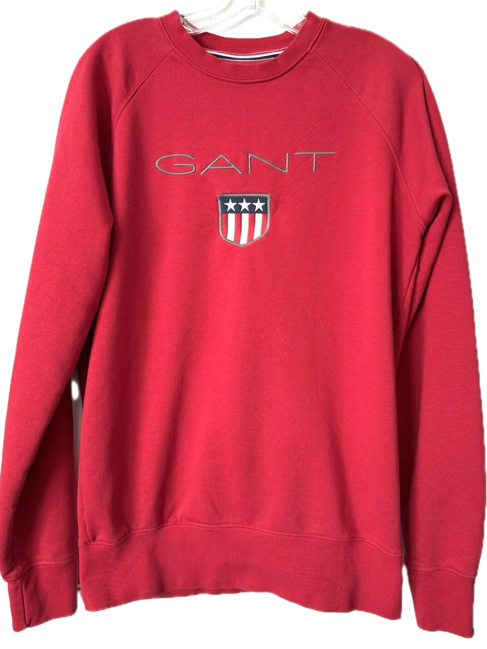 GANT Logo Crewneck Sweatshirt Red Embroidered Crest Pullover Size Large